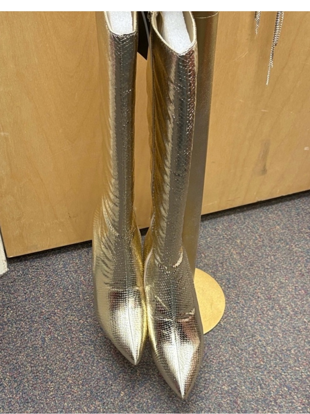 Gold Pointed Toe Knee-High Boots